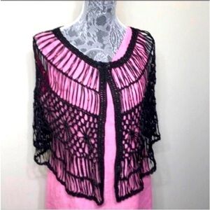 White House Black Market Black Lace  Poncho OS